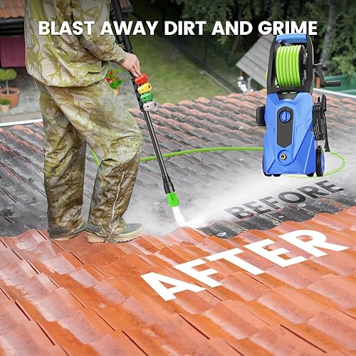 Miniatura 2 de Lavadora eléctrica a presión de 5000 PSI 2.8 GPM, funciona con manguera de presión de 33 pies, 4 boquillas y cañón de espuma, lavadoras de potencia