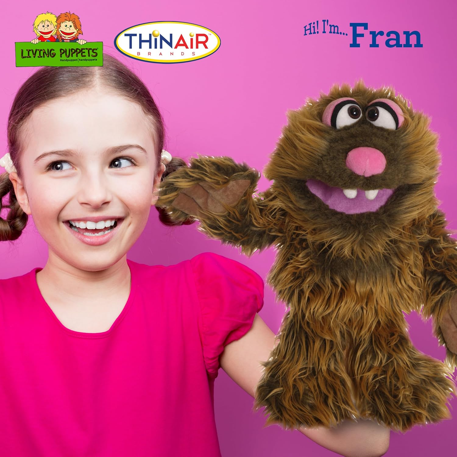 Living Puppets 12-Inch Plush Friendly Brown Monster Hand Puppet - Fine European Design, Ultra-Soft and Cuddly, Promotes Child Development, Safety Certified, Teacher-Recommended for Boys and Girls