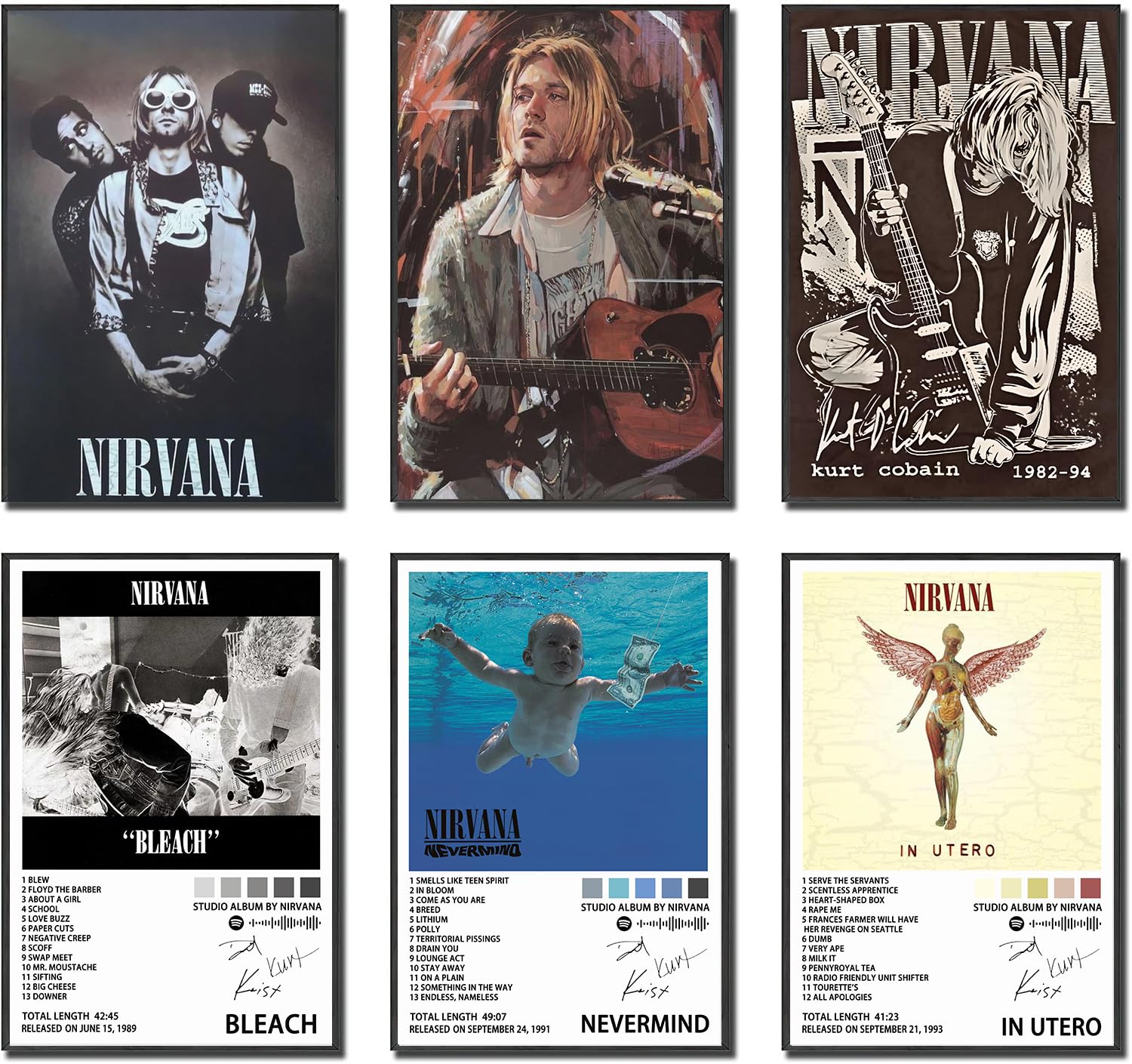 Kurt Posters Cobain Nirvana Album Cover Poster Set Of 6 for