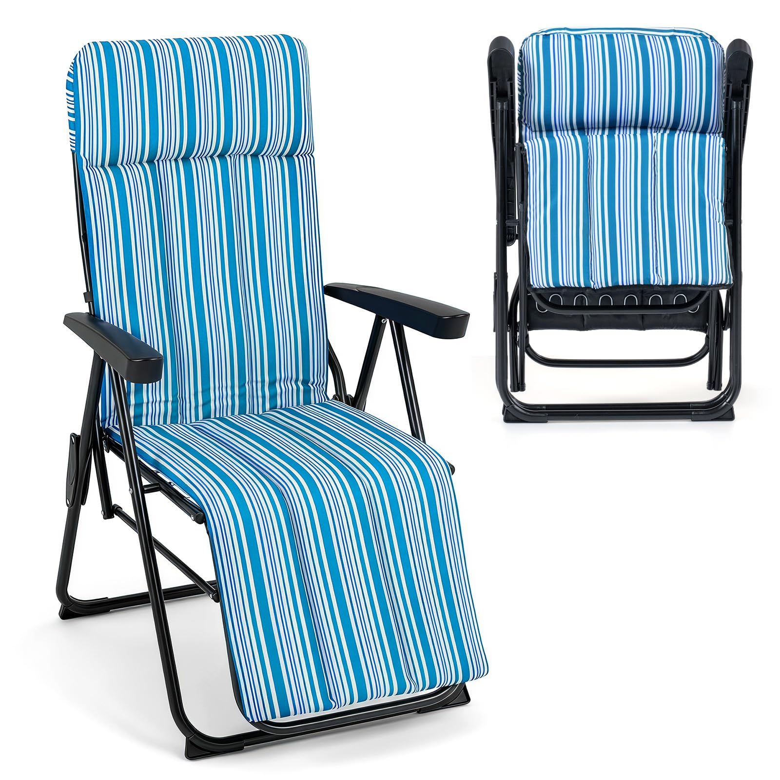 COSTWAY Zero Gravity Recliner Chair, Folding Sun Lounger with Cushion, Blue