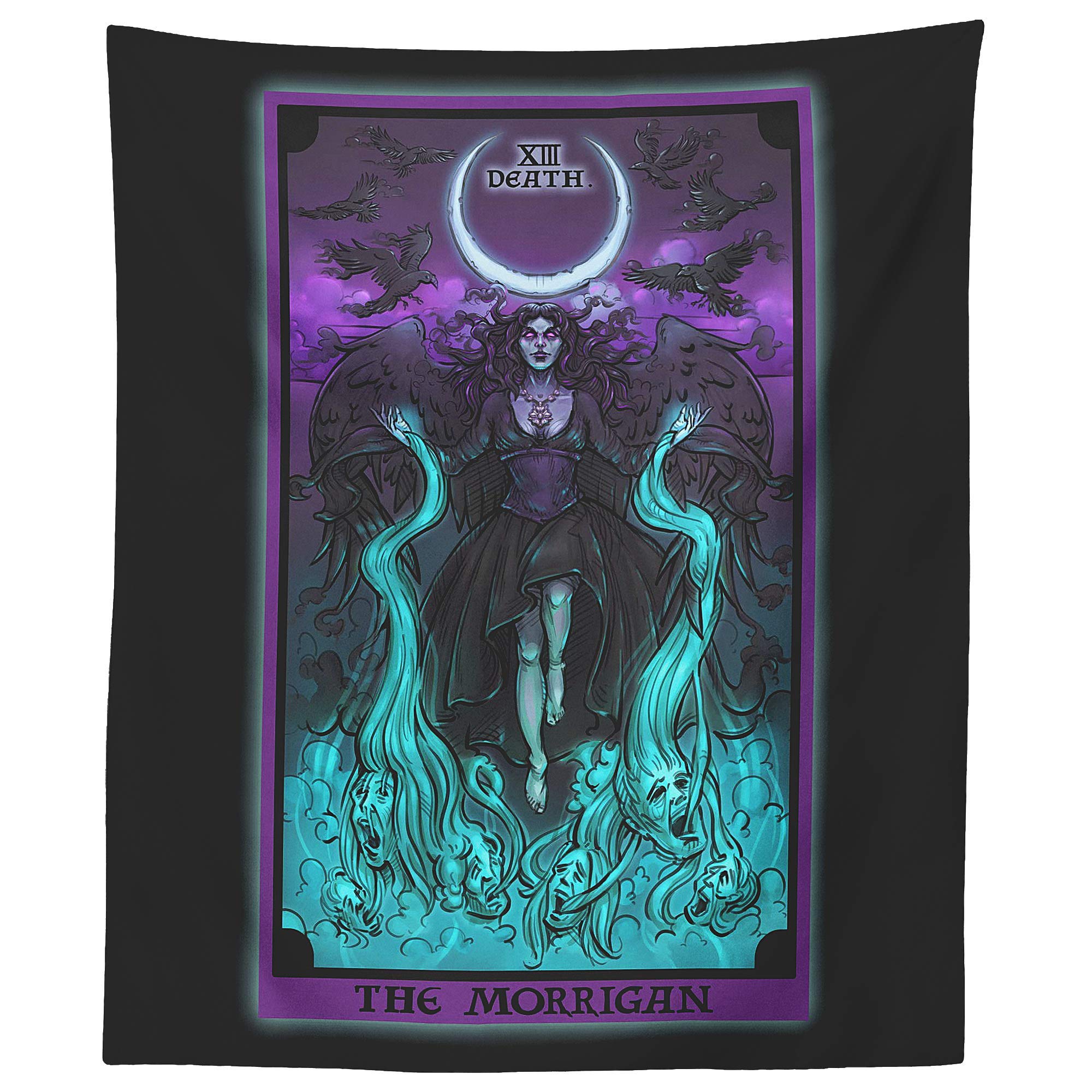 The Morrigan Death Tarot Card Tapestry - Pagan Gothic Witch Wall Hanging Home Decor (60