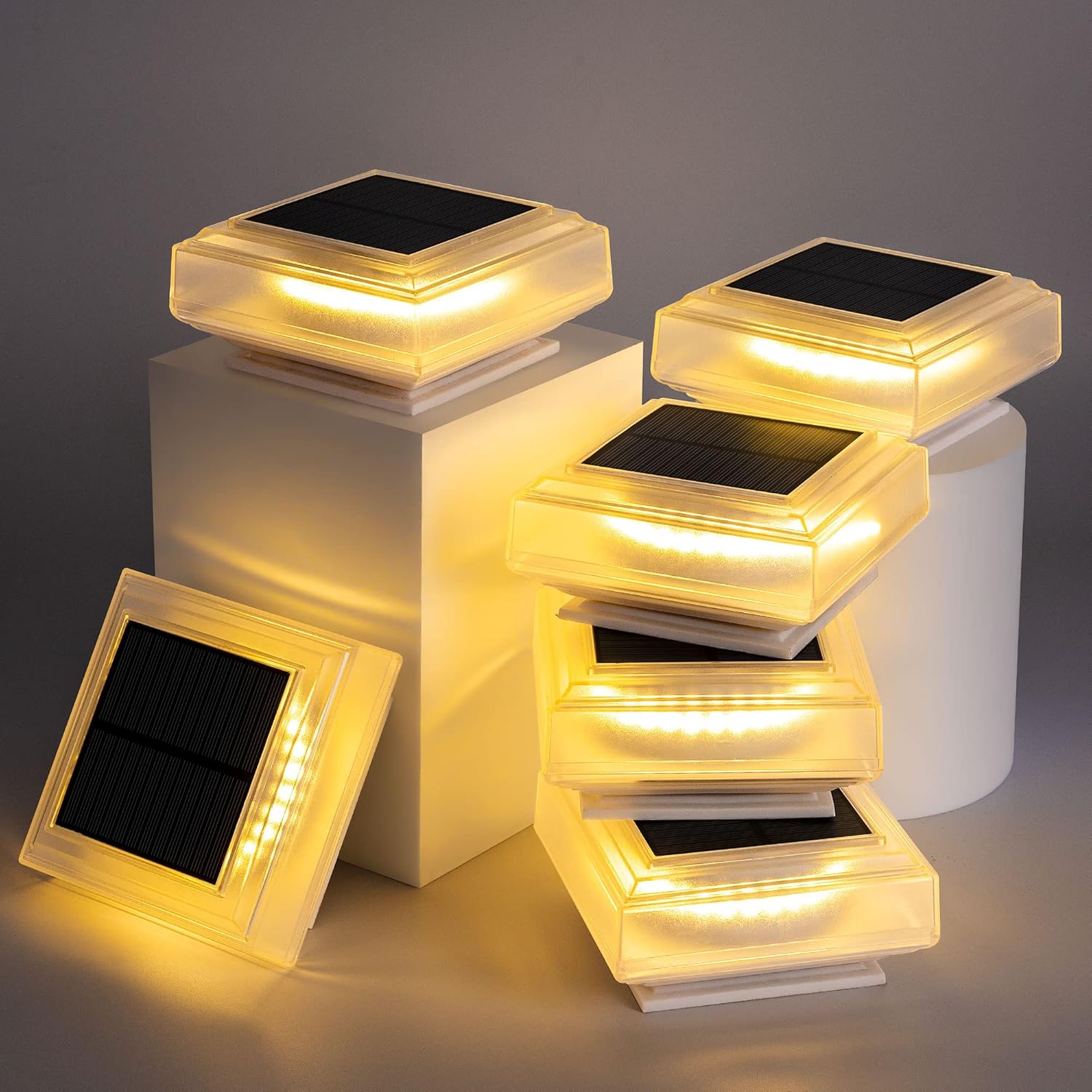 COOZAMING 30 LED 35 Lumens Solar Post Lights Outdoor Post 6 Pack, Super Bright LED Lighting