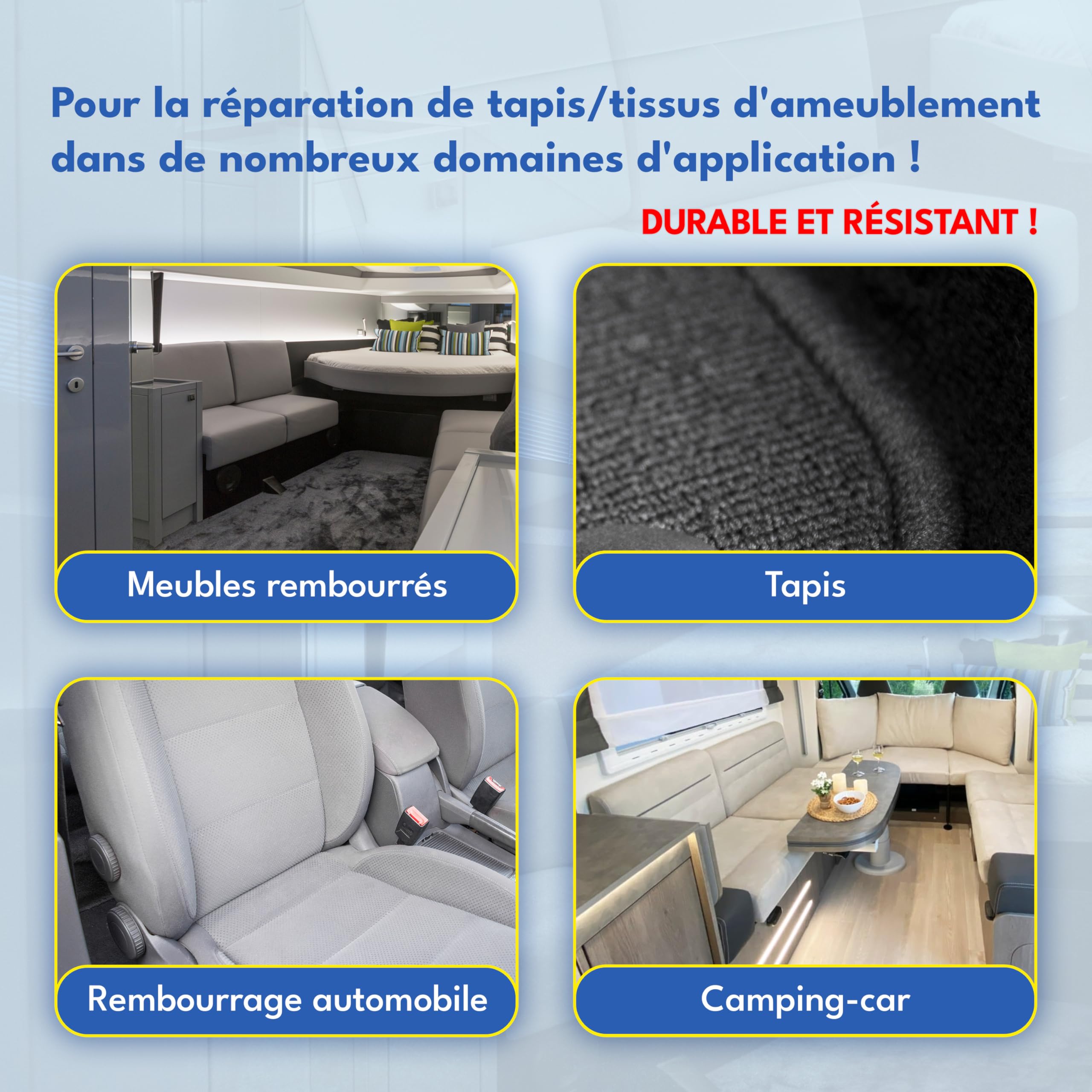 Kit Reparation Siege Auto Tissu – Répare Trous, Brûlures et Déchirures, Kit Reparation Tissu Voiture et Canapé, 7 Couleurs, 13 Pièces
