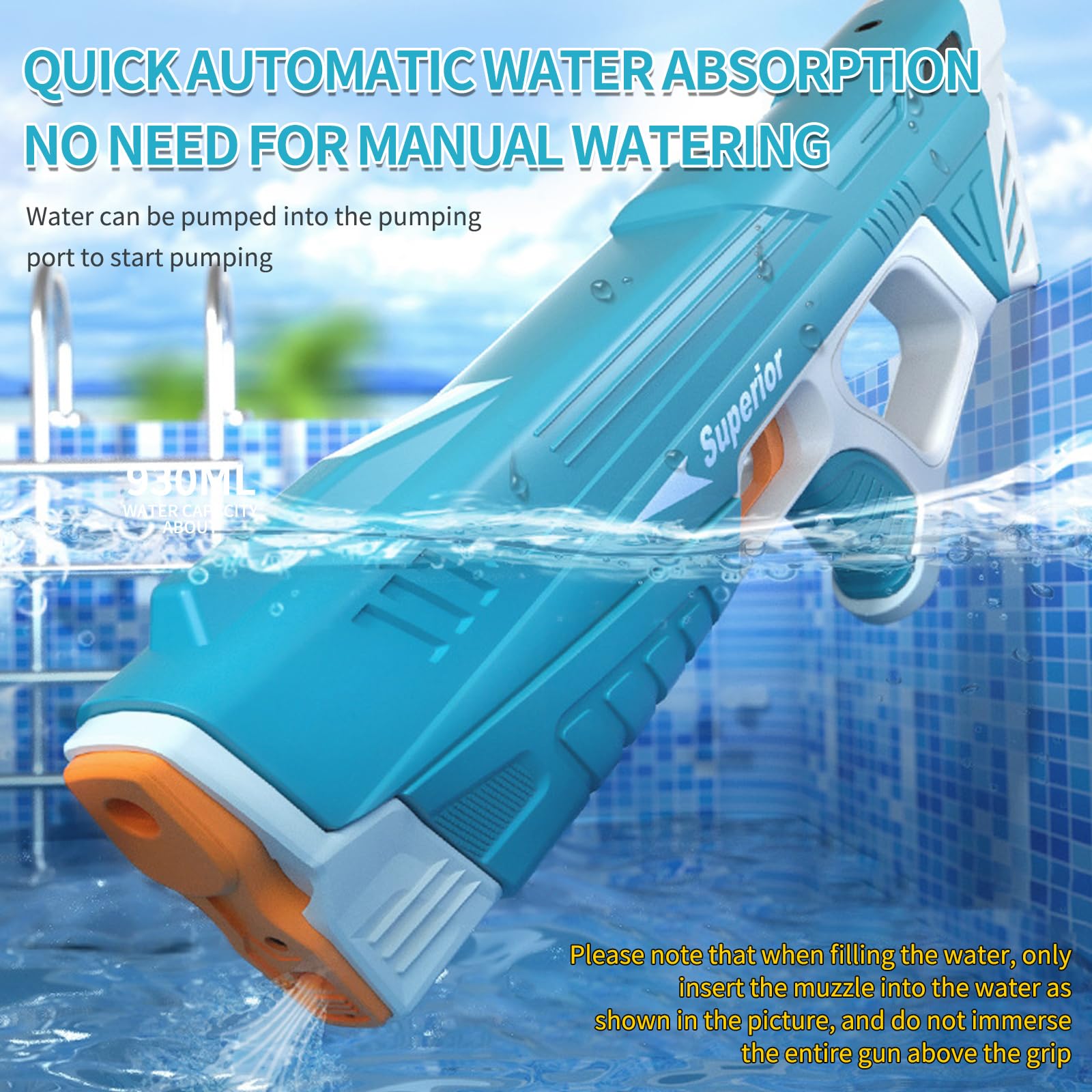 Wasserpistole Elektrisch,Automatische Wasserpistole,Elektrische Wasserspritzpistole,Elektrische Wasserpistole für Erwachsene,Automatische Spritzpistolen,für Sommer Draussen Pool Strand Party