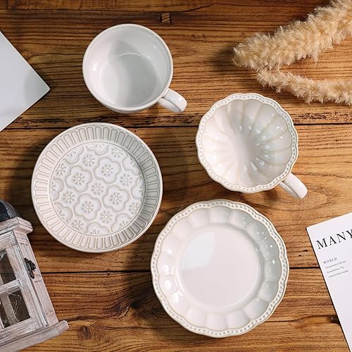 Miniatura 5 de Taza de café con platillo, taza de capuchino de 12 onzas, tazas de arte vintage para café expreso turco, tazas de café con leche de granja, tazas de