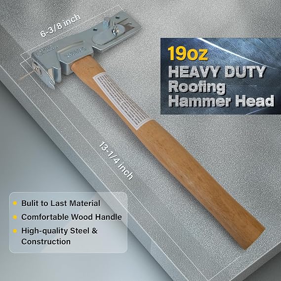 Magnetic Roofing Hatchet Multi-Function Hammer for Roof Repair with Strong Magnet, Sliding Gauge, Built-in Utility Knife, and Nail Claw
