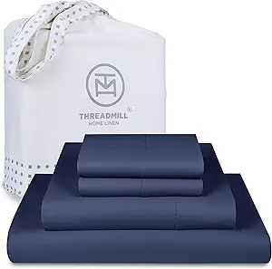 Threadmill California King Sheets, Certified American Supima Cotton Sheets, 1000 Thread Count Hotel Quality Sheets, 4 Piece Luxury Bed Sheets Set with Elasticized Extra Deep Pocket, Folkstone Blue