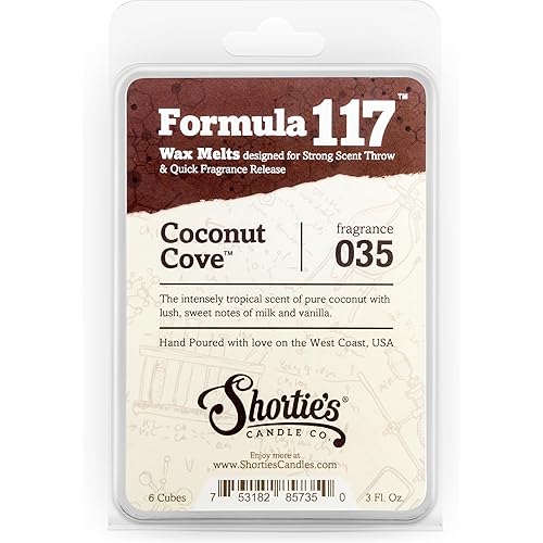 Shortie's Candle Company Coconut Cove Wax Melts - Formula 117-1 Highly Scented 3 Oz. Bar - Made with Natural Oils - Fruit & Berry Air Freshener Cubes Collection