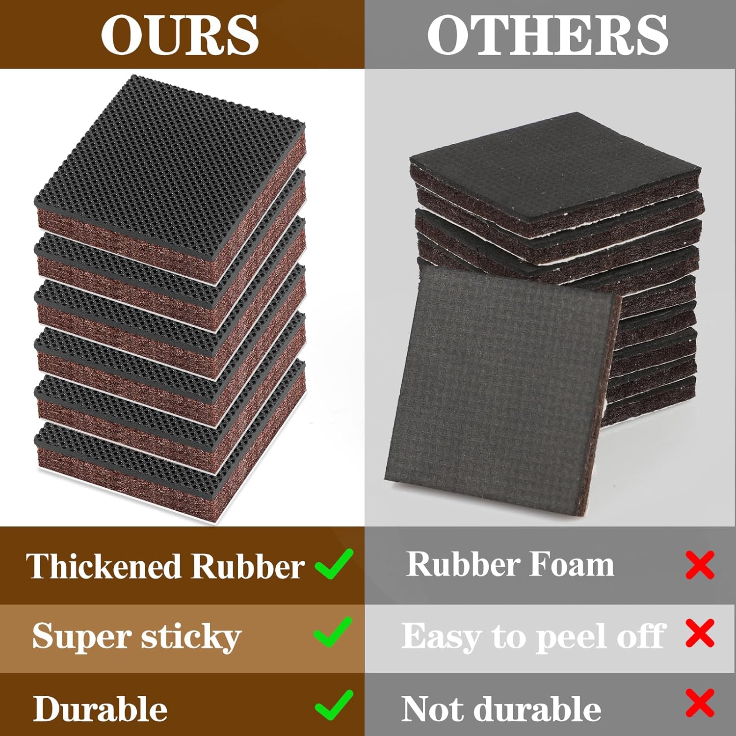 24PCS Non-Slip Furniture Pads, 2” Premium Furniture Pads, Anti Slip Furniture Pads, Self-Adhesive Rubber Feet for Furniture, Protect Your Hardwood Floors and Furniture - Brown