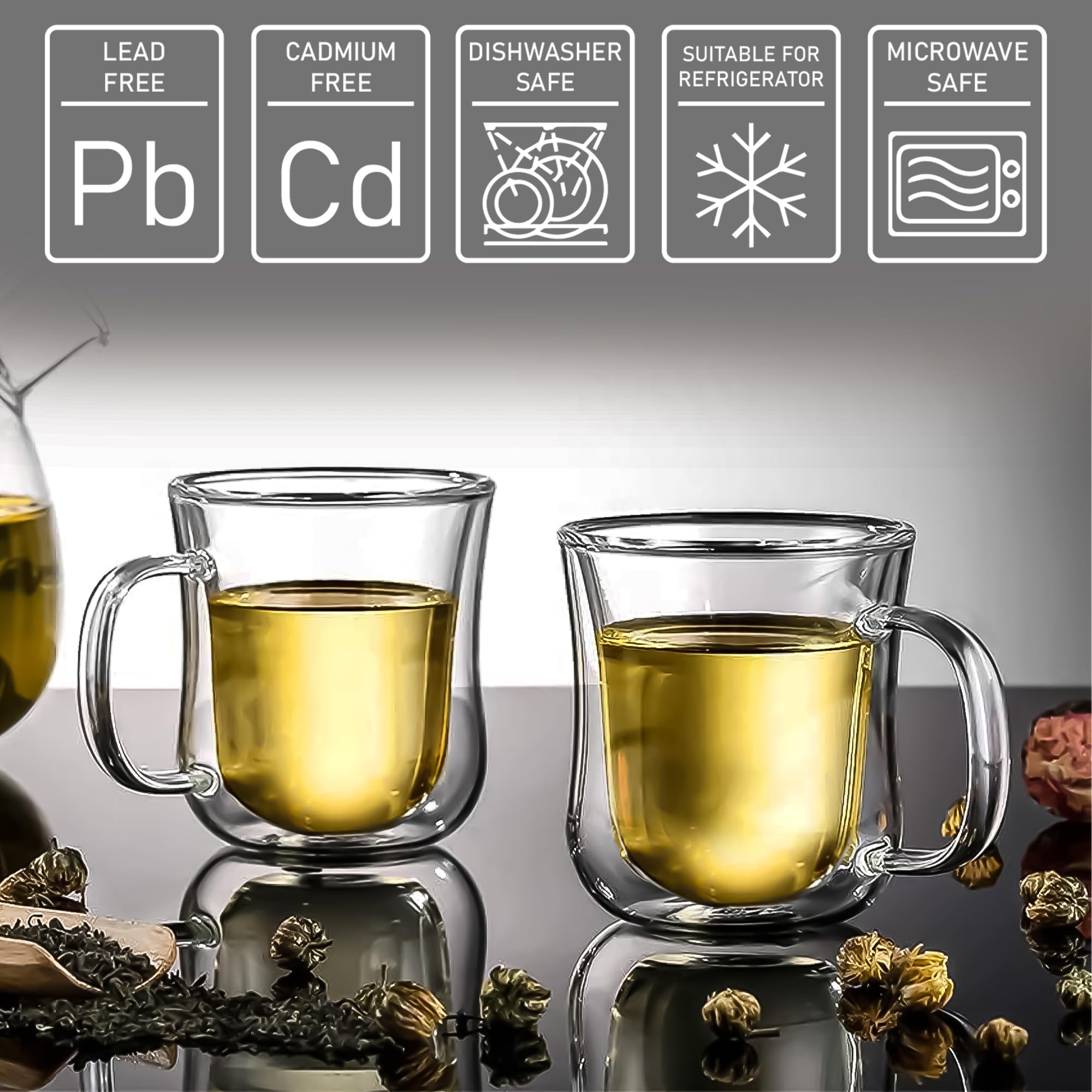 CRYSTALIA Double Walled Glass Mugs for Hot Drinks with Handles 4 x 350ml Clear Glass Coffee Mugs, Double Insulated Latte Mugs - Image 2