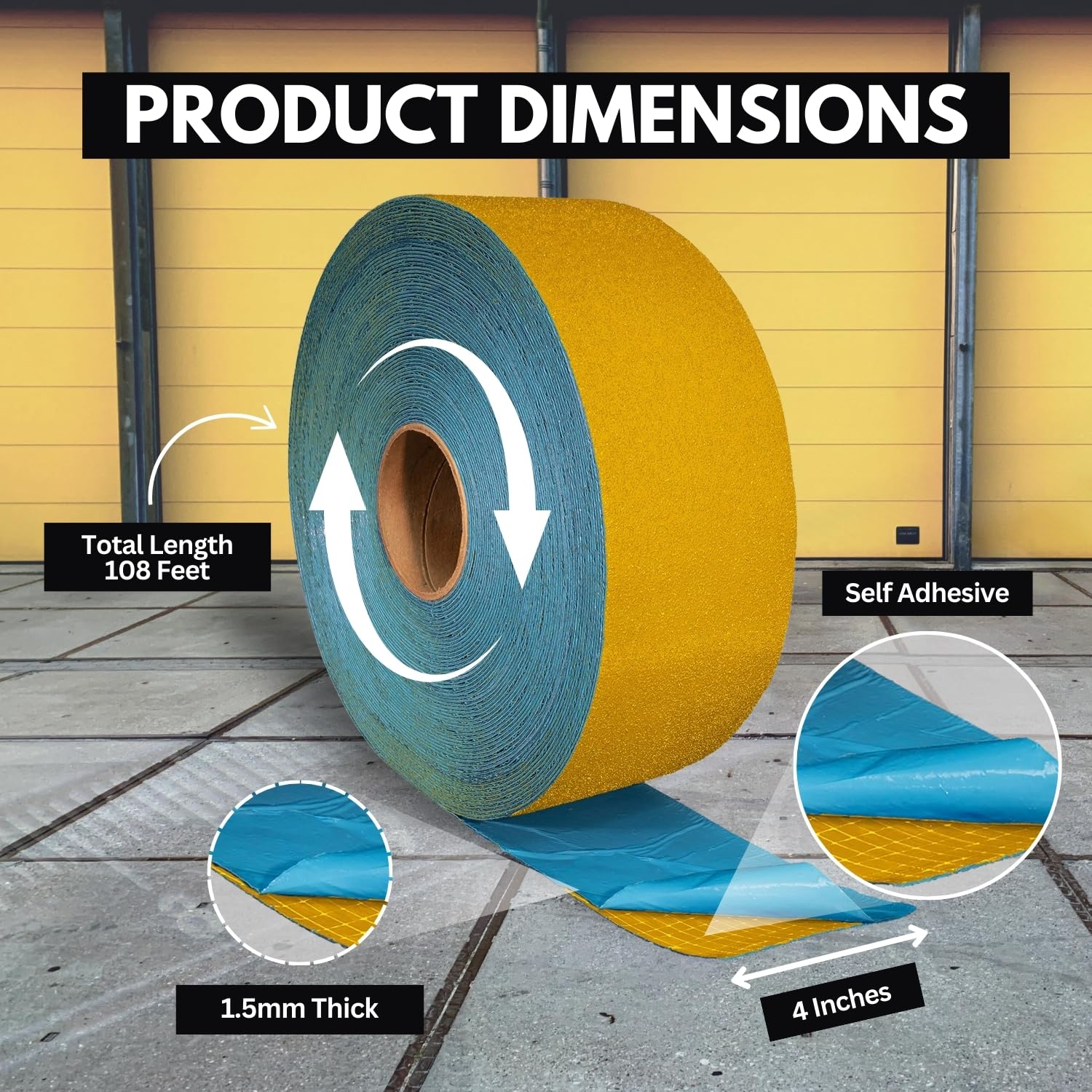 ifloortape DuraMark Reflective Pavement Marking Tape RPT-750 – Slip Resistant, Outdoor Heavy Duty Safety Tape, Rubber Base – Yellow, 4 Inch x 108 Ft