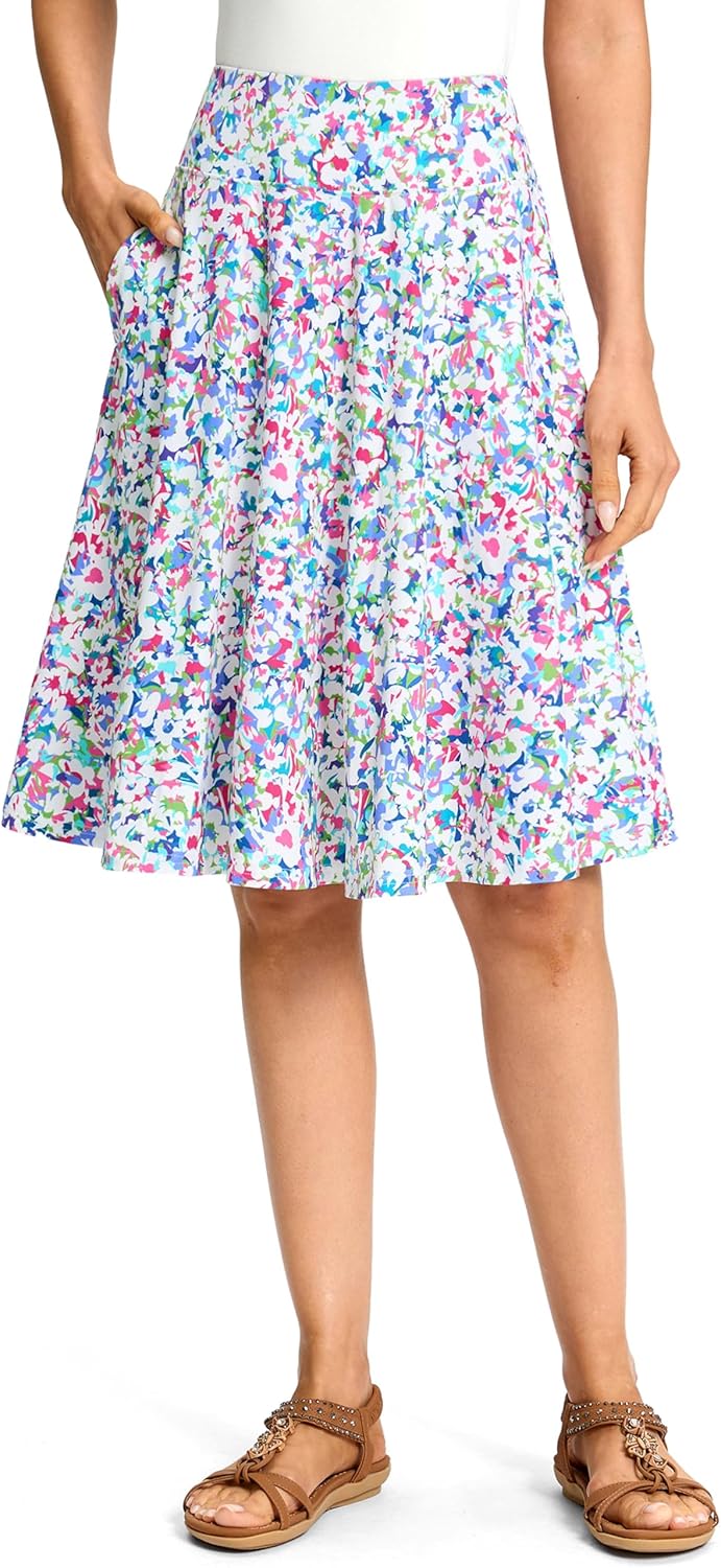 Viodia 24" Knee Length Long Skorts for Women Dressy Casual Midi Summer Travel Skort Modest Stretchy Skirts with Pockets