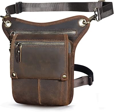 Leaokuu Mens Womens Leather Tactical Motorcycle Outdoor Travel Waist Pack Drop Leg Thigh Hip Bum Bag With Strap 211-4