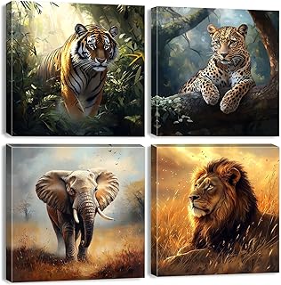 Wild Animal Wall Art Wildlife Safari Wall Decor for Nursery Vintage Afri...