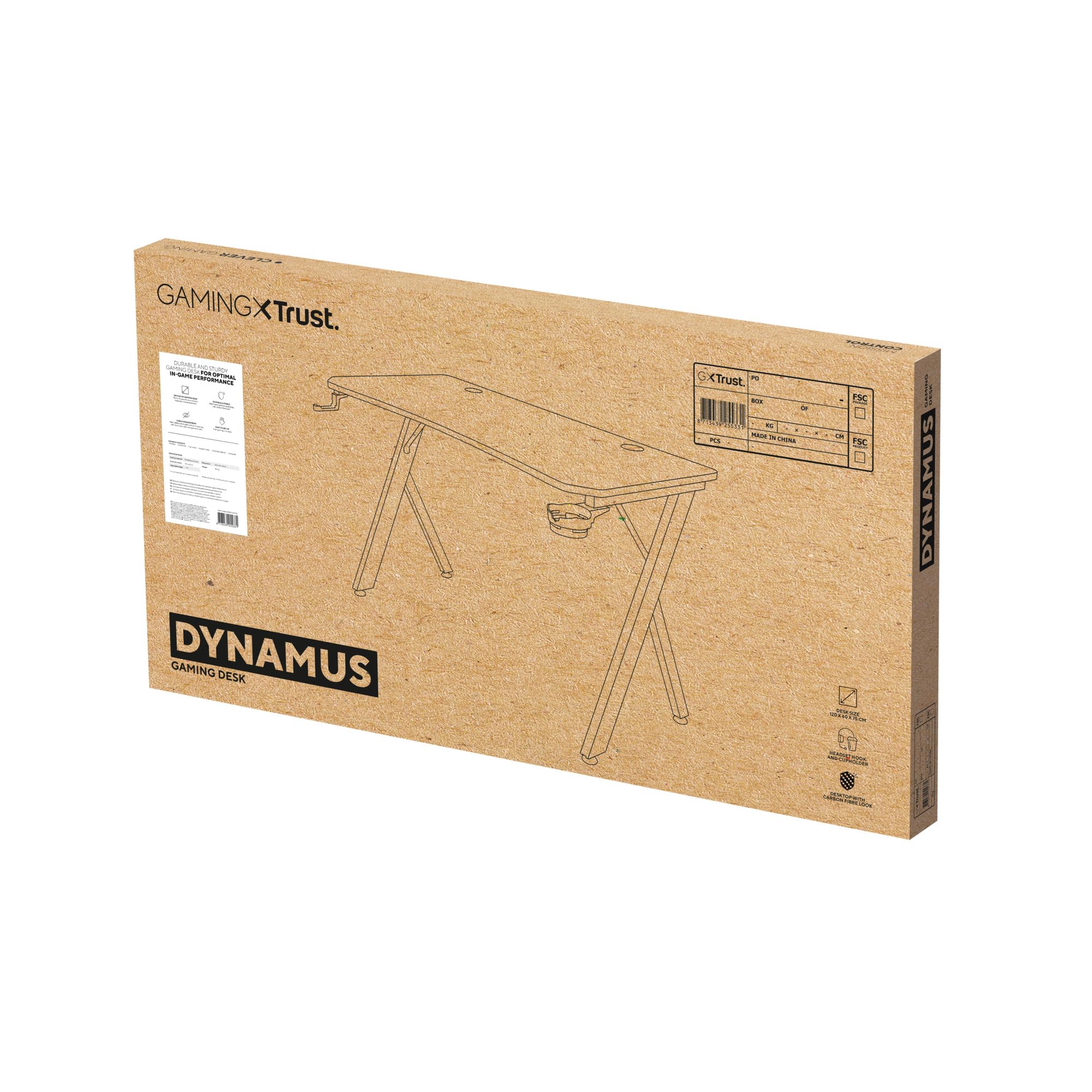 GXTrust Dynamus Scrivania 120 x 60 cm, Tavolo Gaming PC Computer, Nero | Supporto per Cuffie e Portabicchiere, Struttura in Metallo, Sistema di Estione dei Cavi