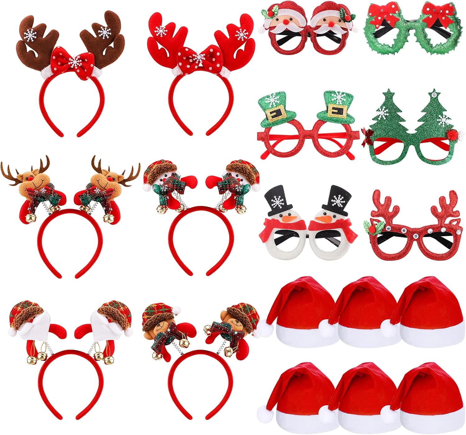 GLAITC Christmas Party Glasses Set,6 Pcs Christmas Headband and 6 Pcs
