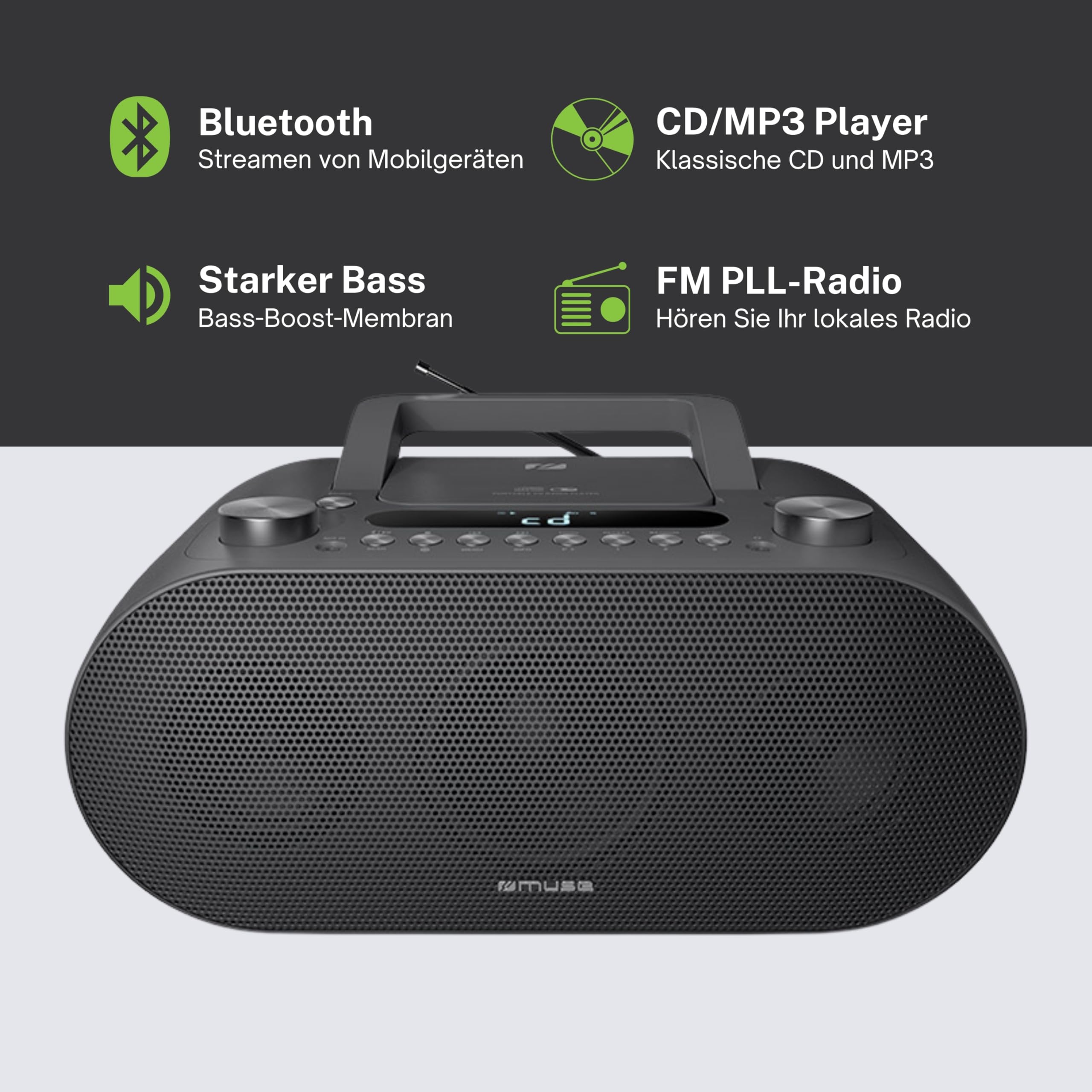 Muse M-35 BT odtwarzacz CD, Bluetooth, radio FM, odtwarzacz MP3, USB, sieć i zasilanie bateryjne, czarny