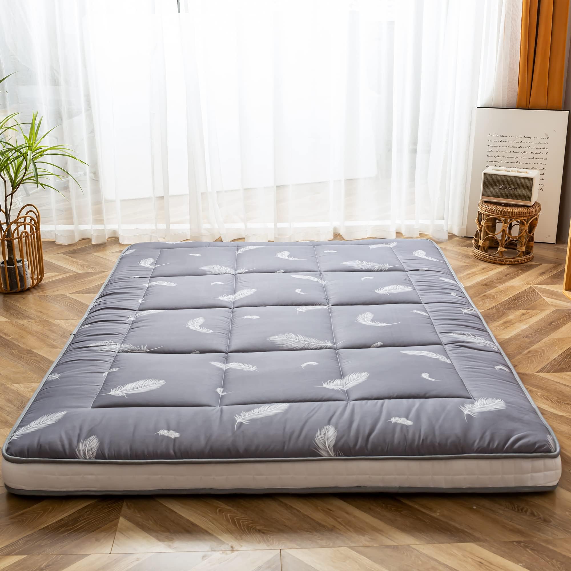 Extra Thick Futon Folding Roll Up Mattress, Padded Japanese Shikibuton Sleeping Pad, Foldable Camping Portable Bed Mattress Topper, Floor Lounger Guest Bed