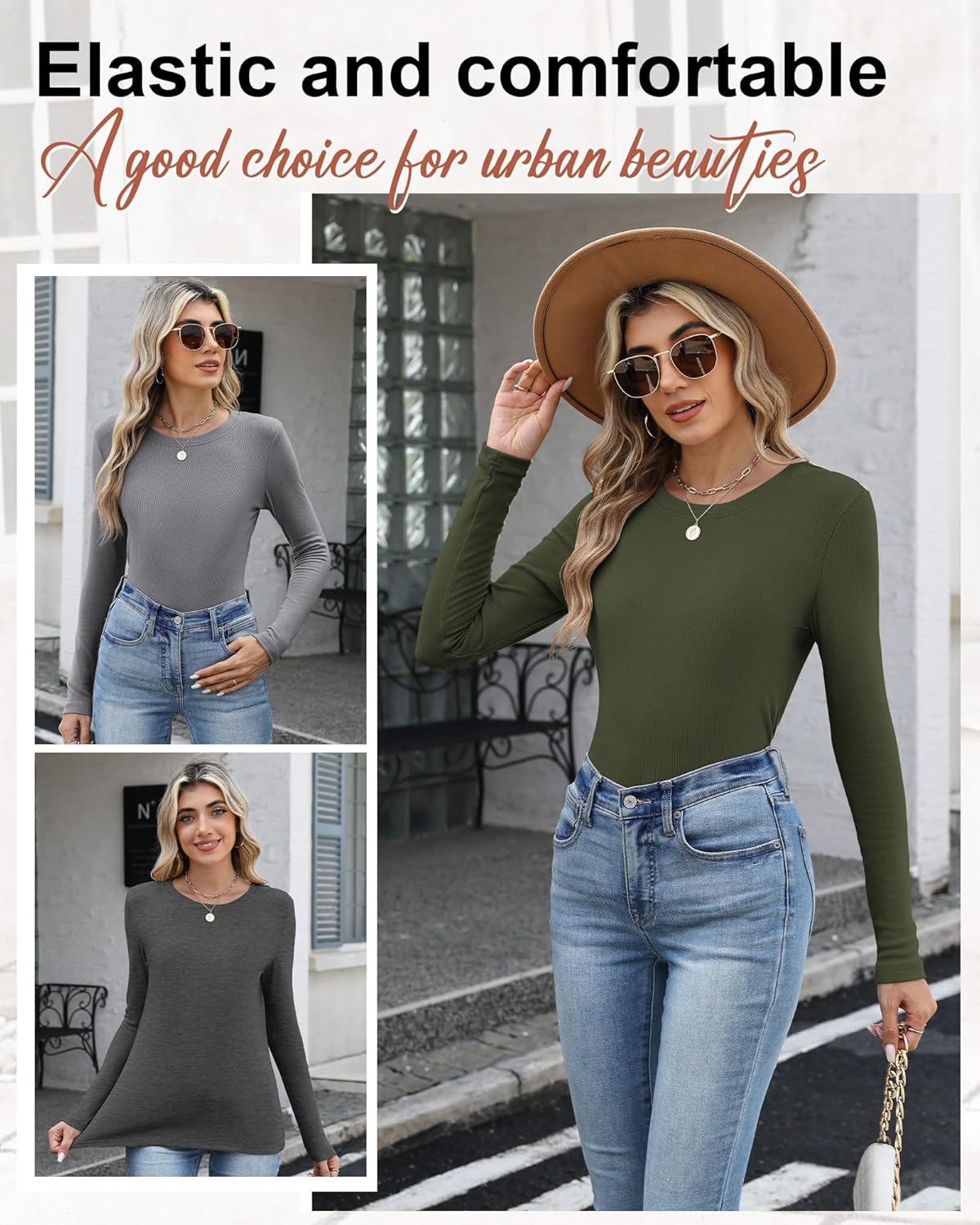 5 Pack Women's 90% Cotton Thermal Shirts Long Sleeve Ribbed Fleece Lined Underwear Tops Slim Fit Warm Base Layer - Image 5