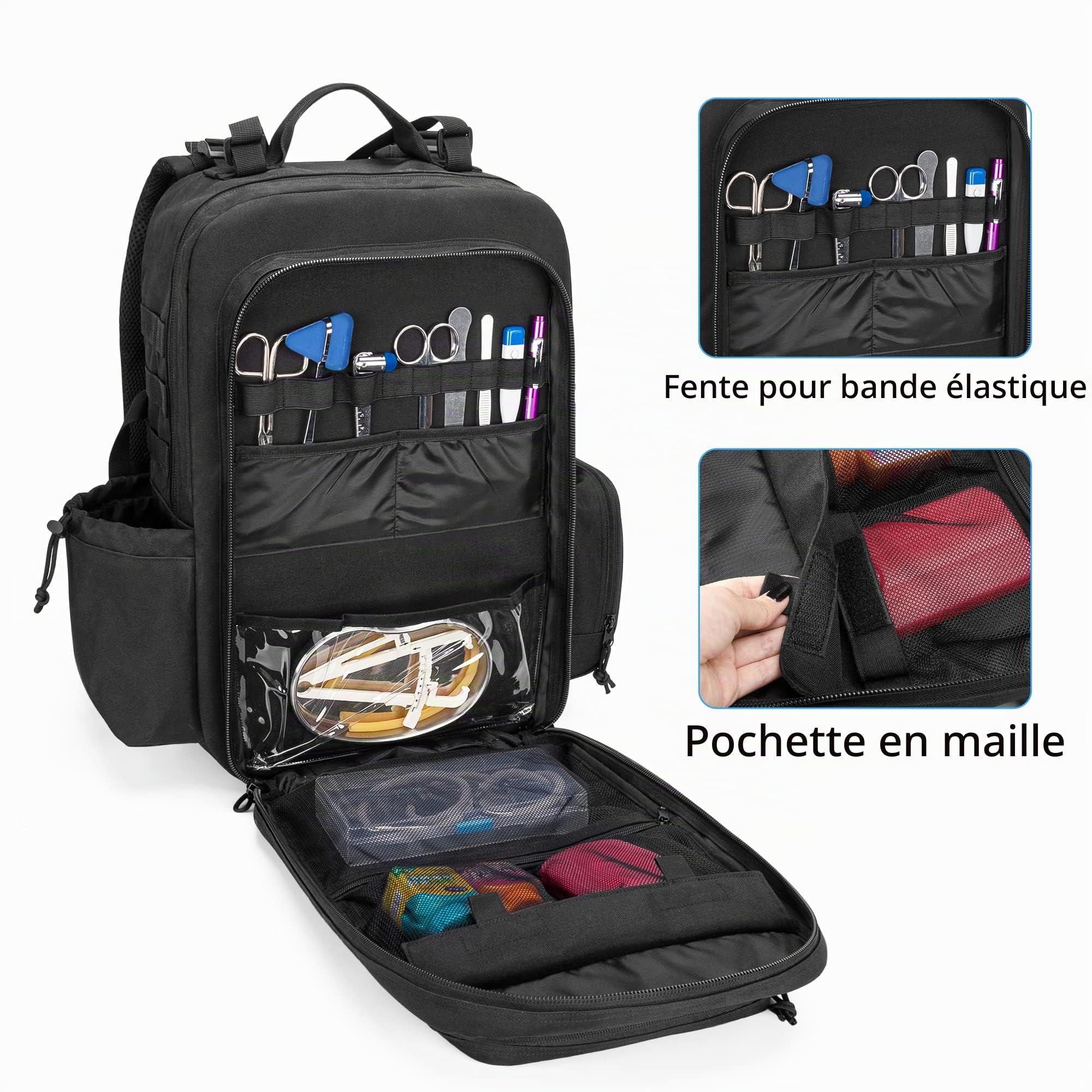 Damero Sac à dos tactique médical vide, sac à dos de premiers secours à sangle en Y pour sac de fournitures médicales pour la marche
