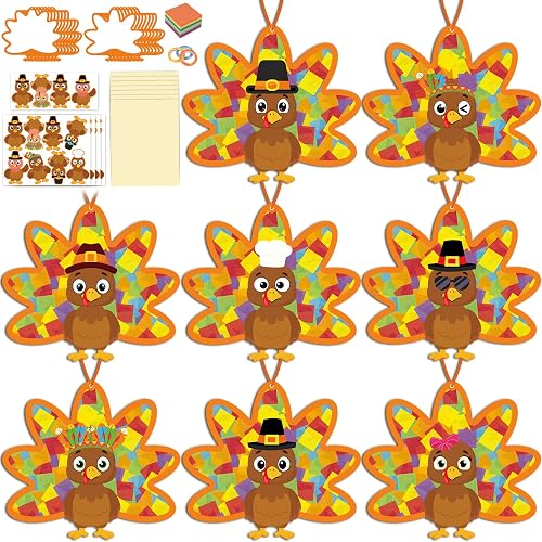 Renbuzhu 36PCS Thanksgiving Crafts Bulk: Turkey Paper Suncatchers DIY Kit