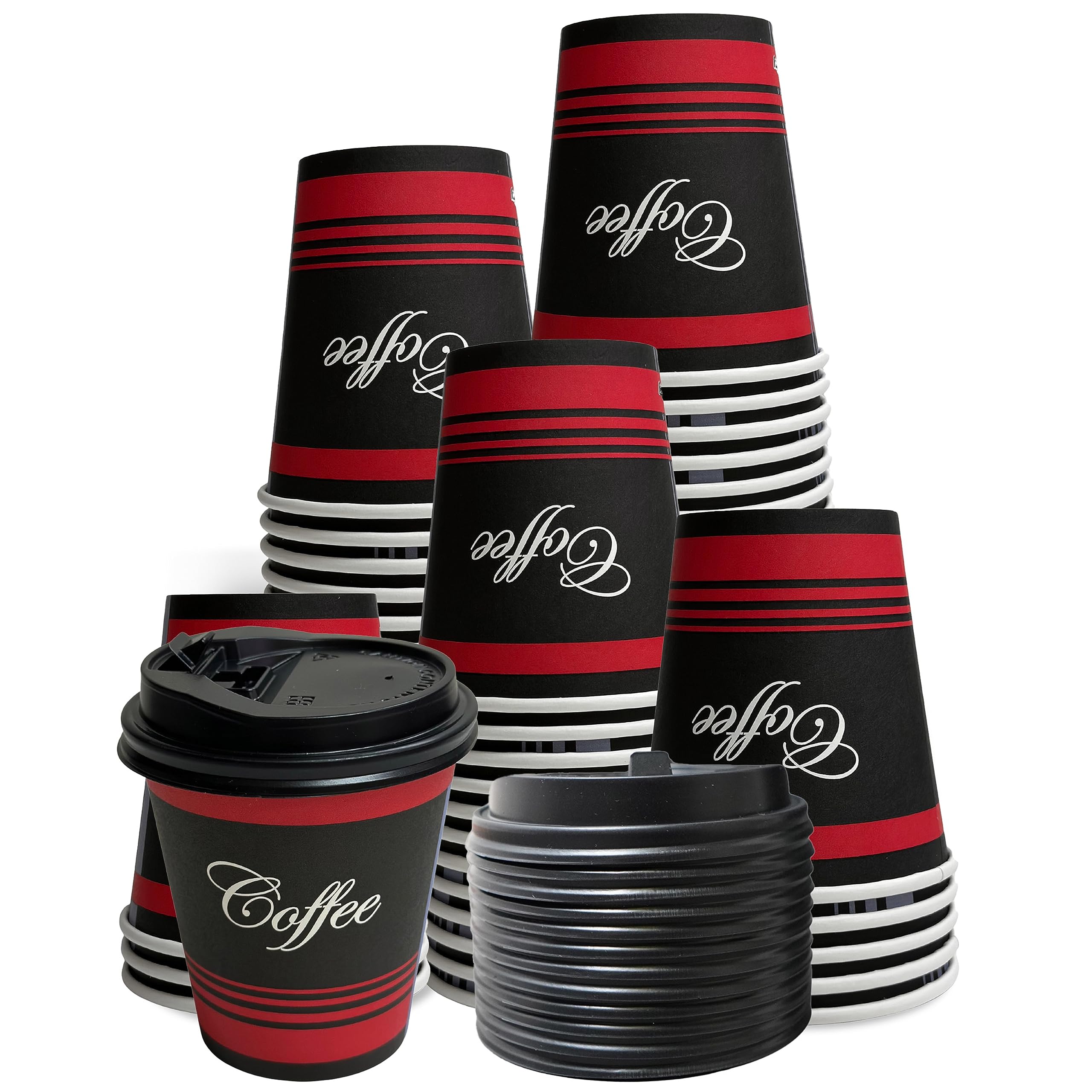 12 Oz Paper Coffee Cups with Black Dome Lids - 25 Count By EcoQuality Disposable Cups For Hot and Cold Drinks. Great For Tea, Soda, Shops, Cafes, and Concession Stands - Restaurant Grade