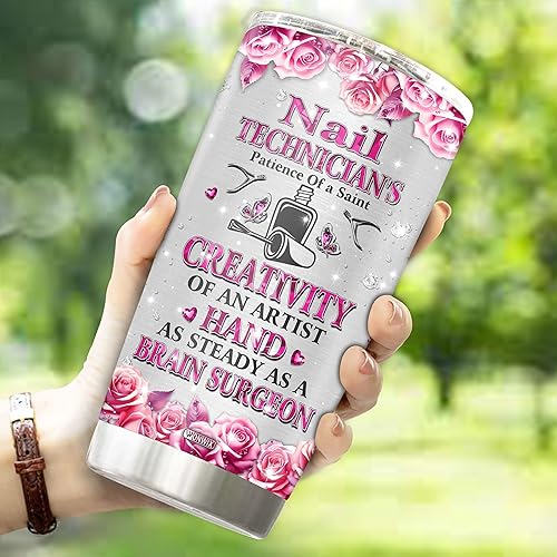 Miniatura 3 de Regalos personalizados para técnicos de uñas para mujeres, taza de café, taza de café de 20 onzas, botella de agua de viaje aislada de acero