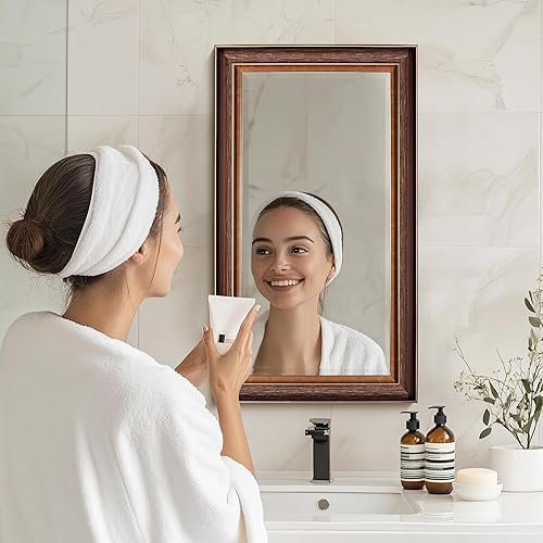 Miniatura 2 de Head West Espejo de tocador biselado con marco de bronce y cobre aceitado, espejos decorativos decorativos para decoración de pared, espejos de baño