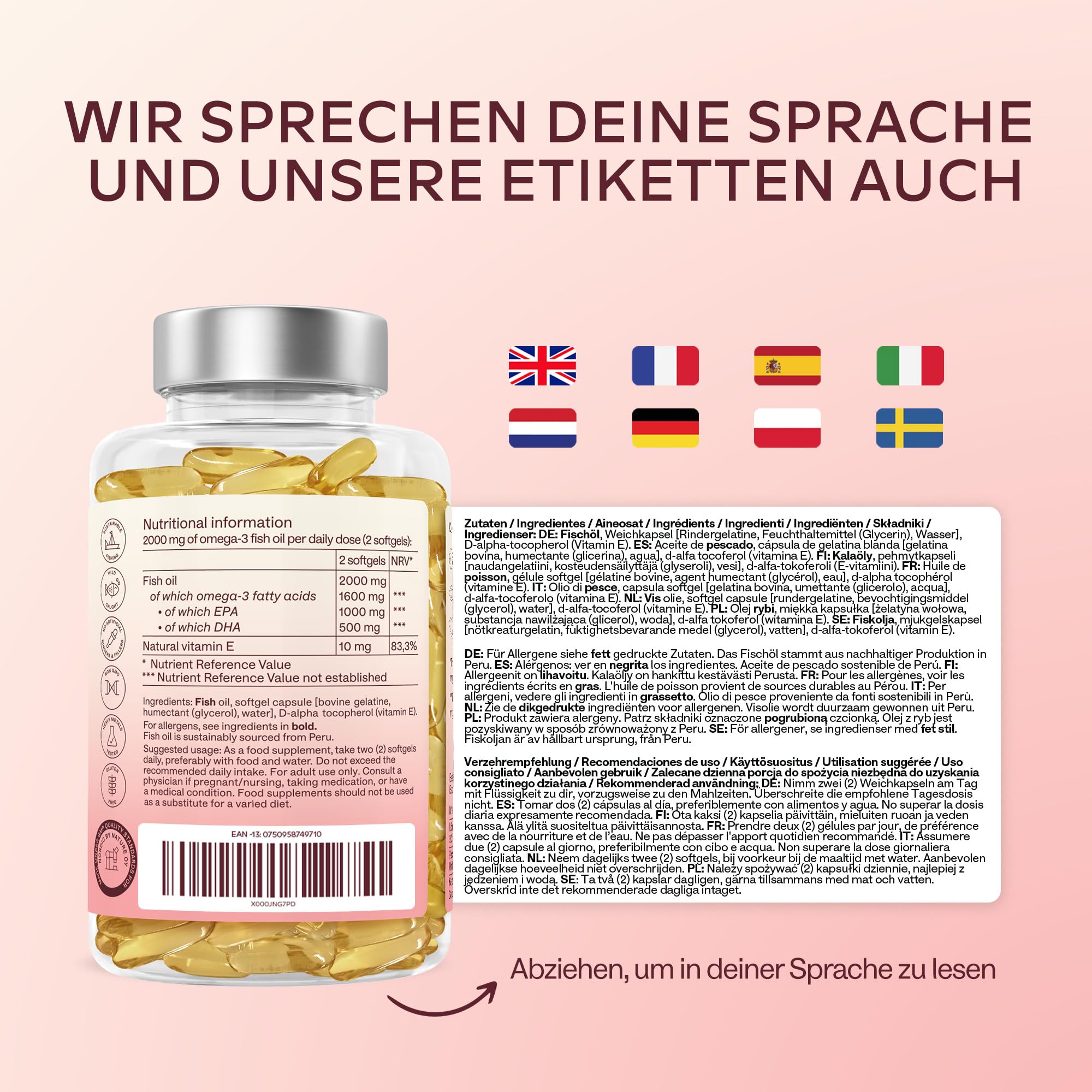 Omega 3 Kapseln Hochdosiert 2000mg Omega 3 Öl 1000mg EPA + 500mg DHA pro Tagesdosis (2 Premium Omega 3 Fischöl Kapseln) - Omega-3-Fettsäuren Kapseln - 120 Kapseln Fischöl Omega 3 Hochdosiert 60 Tage