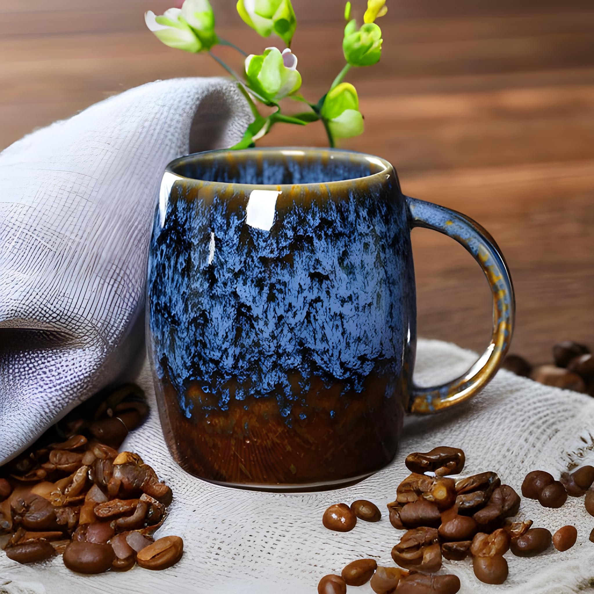 ZPPLD Coffee Mug,450ML Ceramics Coffee Cup,Stoneware Coffee Mugs,Stoneware Coffee,Large Tea Cups Mugs,Porcelain Coffee Mug,Cappuccino Cups (Blue) - Image 3