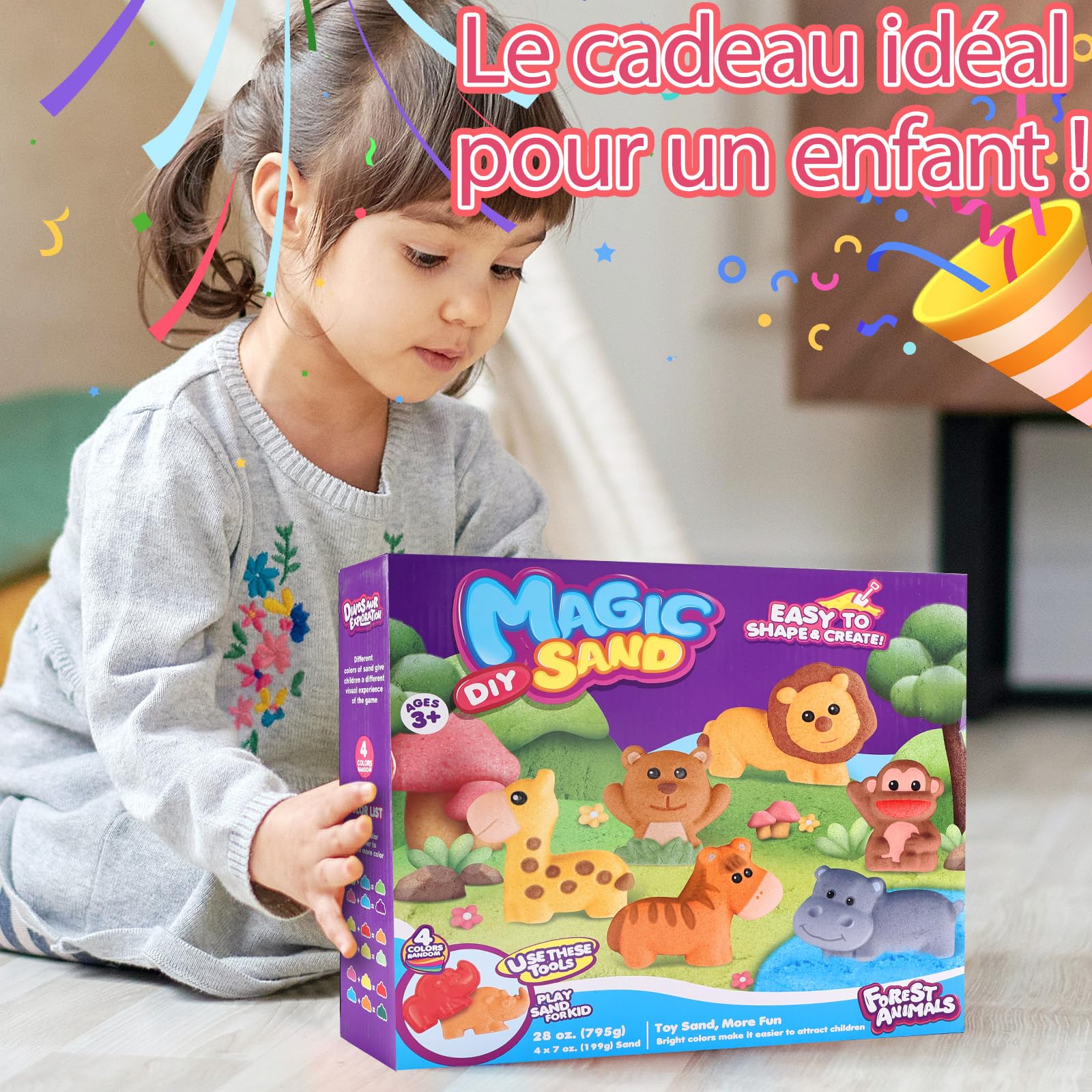 VBACALA Bac à Sable Magique Pour Enfants, Bac àSable Magique Pliable Avec 796g De sable, Moules à SablePour Animaux Sauvages, Pour Filles Et Garçons Cadeau De Jouet De able Pour Enfants 3 4 5