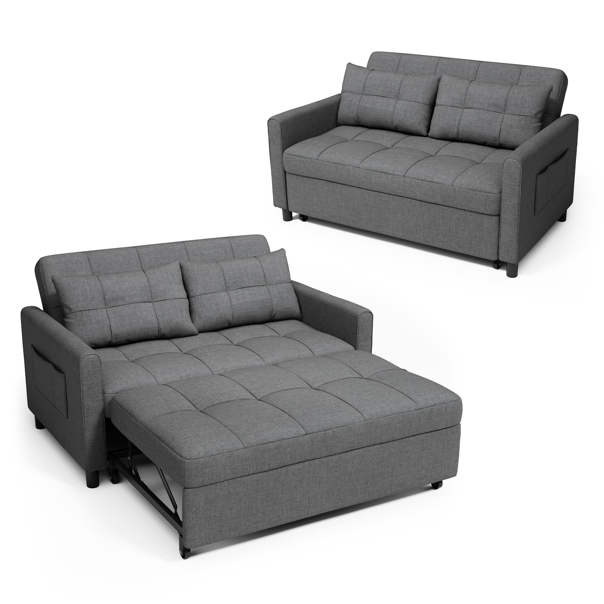 Sofá cama extraíble de dos plazas en madera maciza gris oscuro 133cm 1