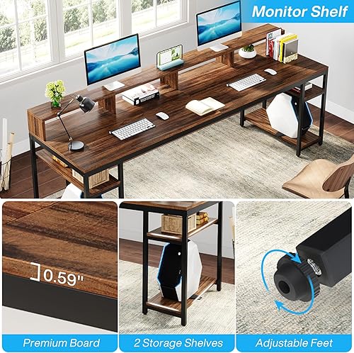 Miniatura 7 de Tribesigns Escritorio para Dos Personas con Soporte para Monitor, Escritorio de Oficina Doble para Computadora de 78.74" de Largo con Estantes de
