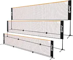Conjunto de rede portátil Badminton – rede esportiva de nylon com altura ajustável com bastões de aço inoxidável, bolsa de transporte, para vôlei infantil, tênis, pickleball, futebol, quadra interna, externa, quintal, praia, garagem.
