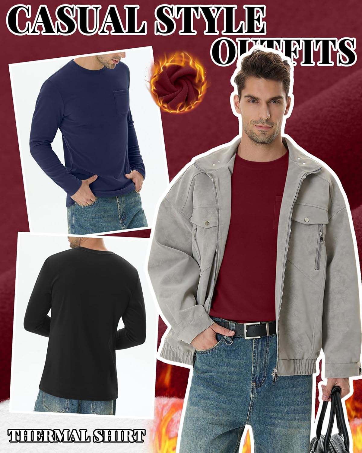 4 Pack Men's Big and Tall Thermal Shirts Fleece Lined Long Sleeve Underwear Top Crew Neck Undershirts Base Layer - Image 6