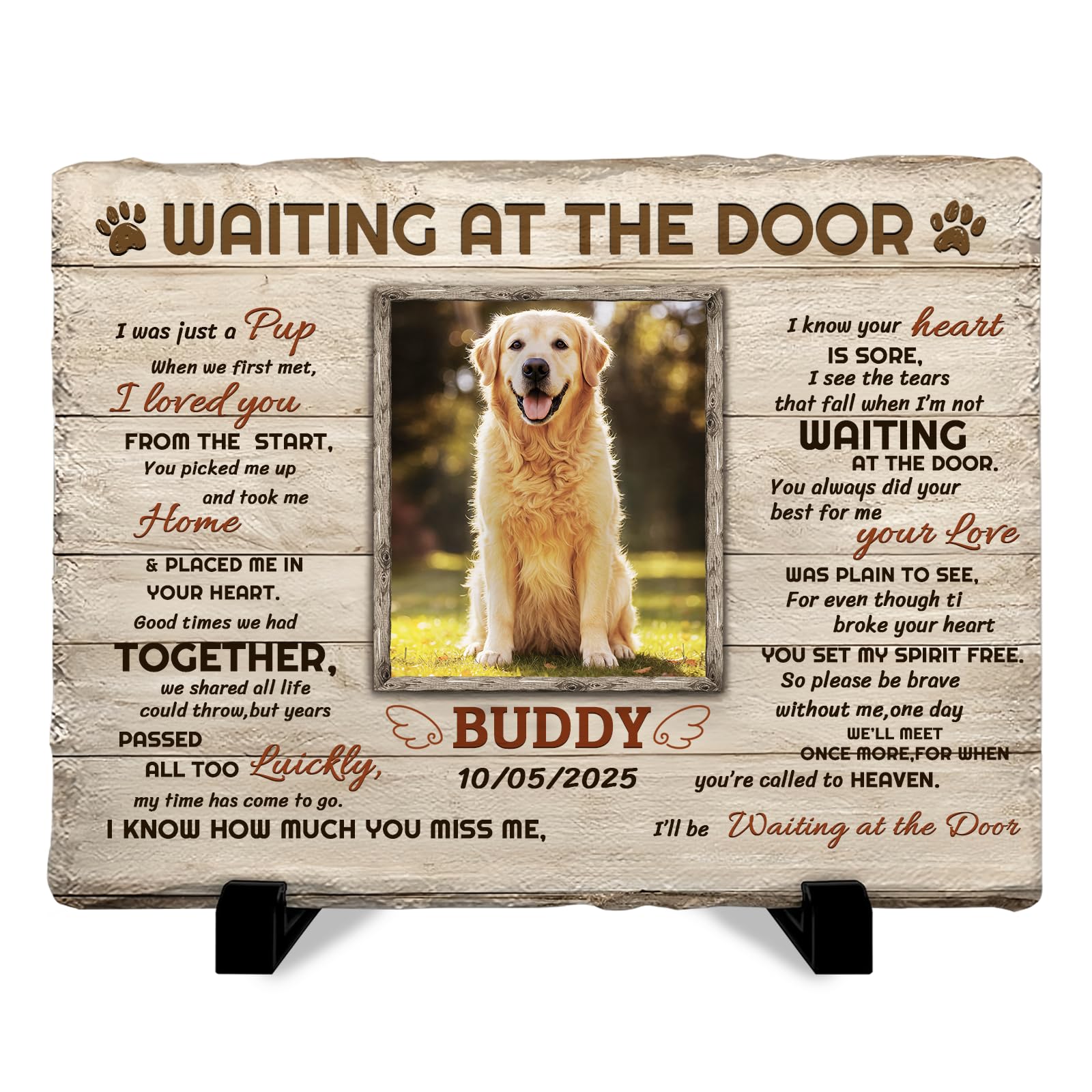 Personalized Dog Memorial Stone Plaque, Custom Pet Memorial with Photo & Name, Colorful Background, Sympathy Gift for Pet Loss, Ideal Cat or Dog Mom Gifts, Indoor & Outdoor Use