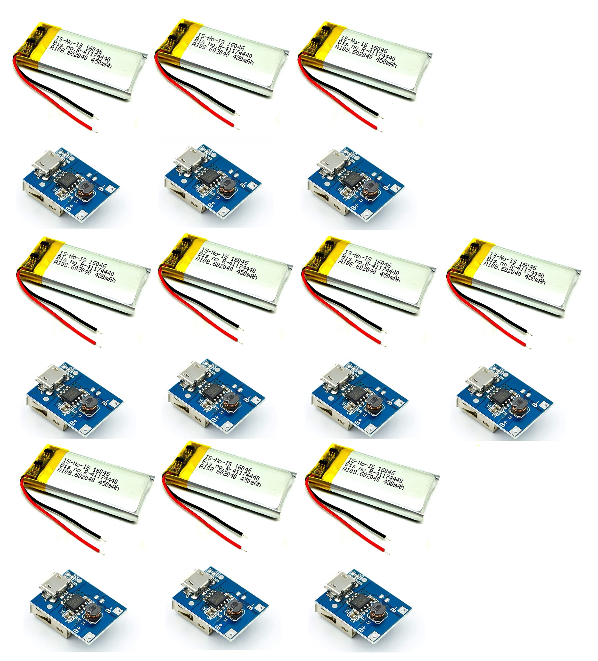 INVENTO 10Pcs 3.7V 450mAh 40x20x6mm Li-ion Lithium-ion Rechargeable Battery with 5V Step-Up Power Booster Module-image-26