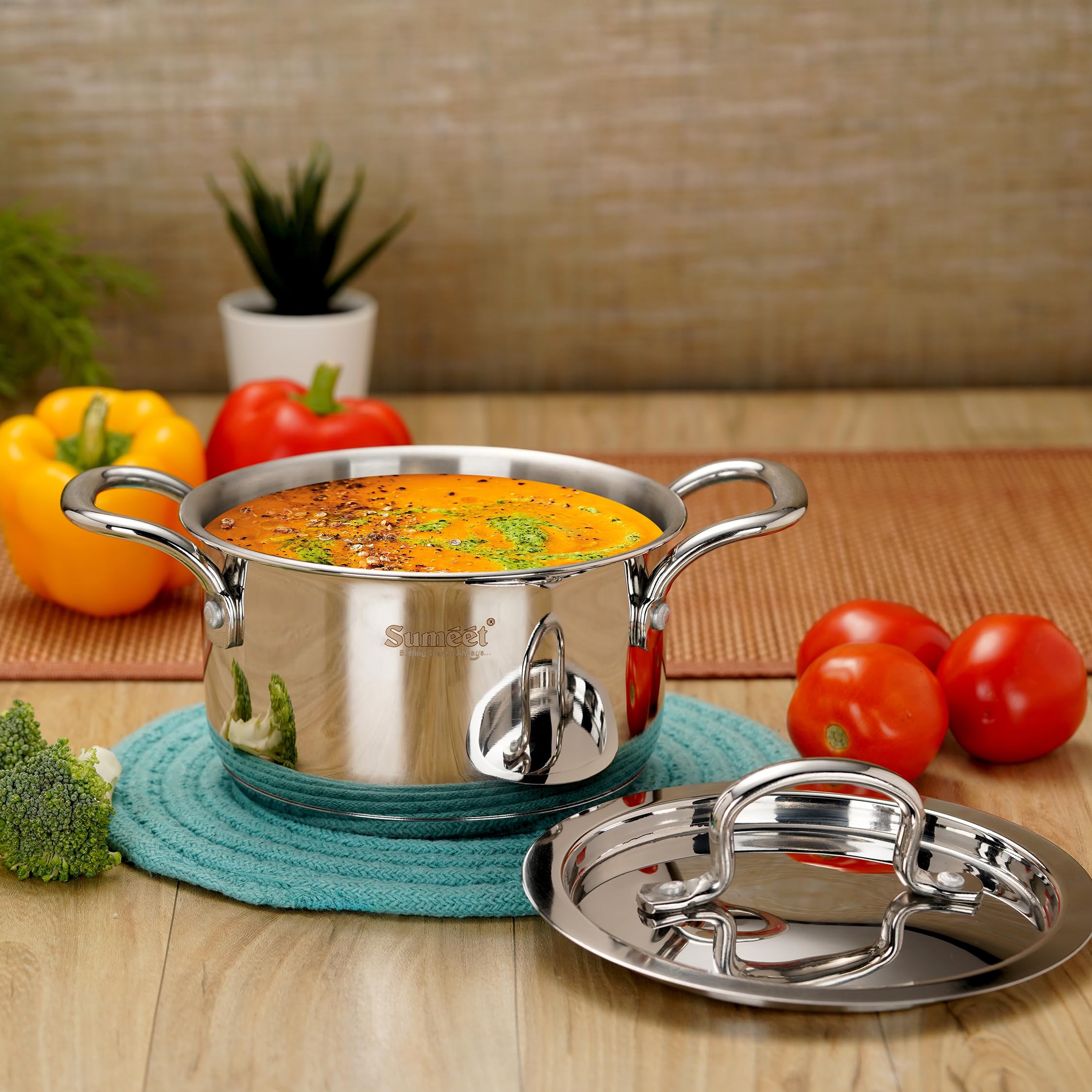 Sumeet Stainless Steel Induction Bottom(Encapsulated Bottom) Casserole with S.S Lid 1.3 Liters,14 Cm Dia,Silver 1