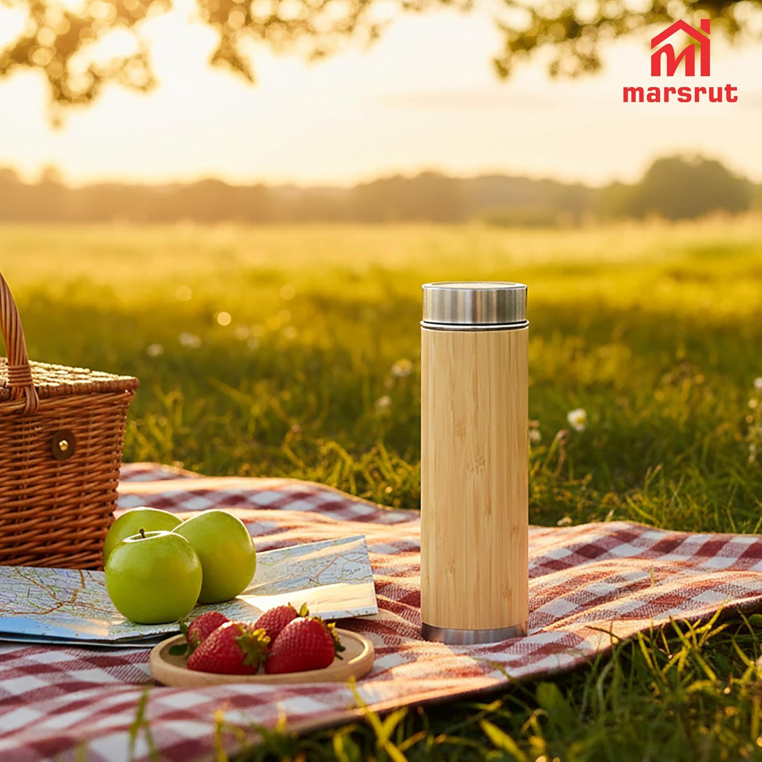 Bamboo Tea Infuser, Insulated Water Bottle, 17oz Reusable Travel Mug, Leak Proof Tumbler, Double-walled Stainless Steel Cup with Lid Keeps Hot & Cold Drinks Beverages, for Loose Tea, Coffee, Gift Set - Image 7