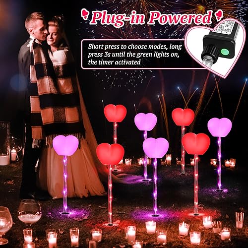 Miniatura 2 de Meonum Decoración para el día de San Valentín al aire libre en forma de corazón, paquete de 8 luces LED impermeables para paisaje, jardín,