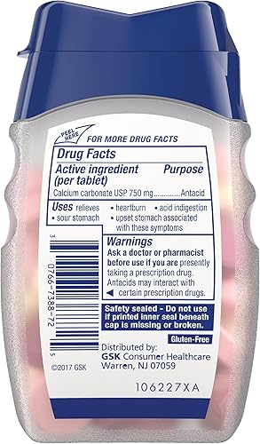 Vista 13 de TUMS Tabletas antiácidas masticables sin azúcar extra fuertes para aliviar la acidez estomacal, bayas de melón, 80