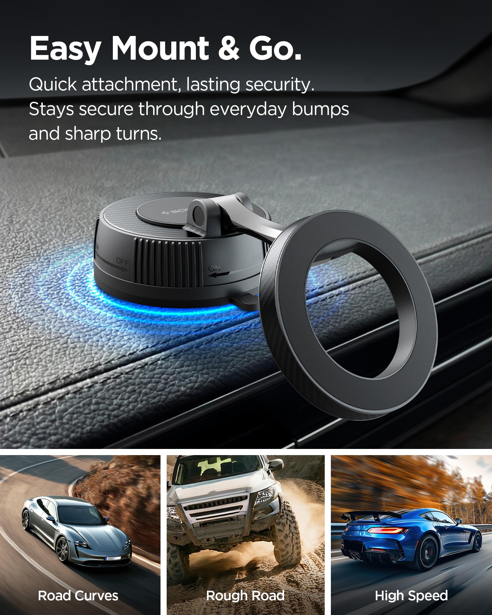 Spigen VacuumLock Supporto Telefono Auto per MagSafe, Porta Cellulare Magnetico Rotazione a 360° per iPhone 17 17e 16 15 e Cover MagSafe/Pixelsnap per Galaxy S26 Pixel 10a 10 - Cruscotto/Parabrezza