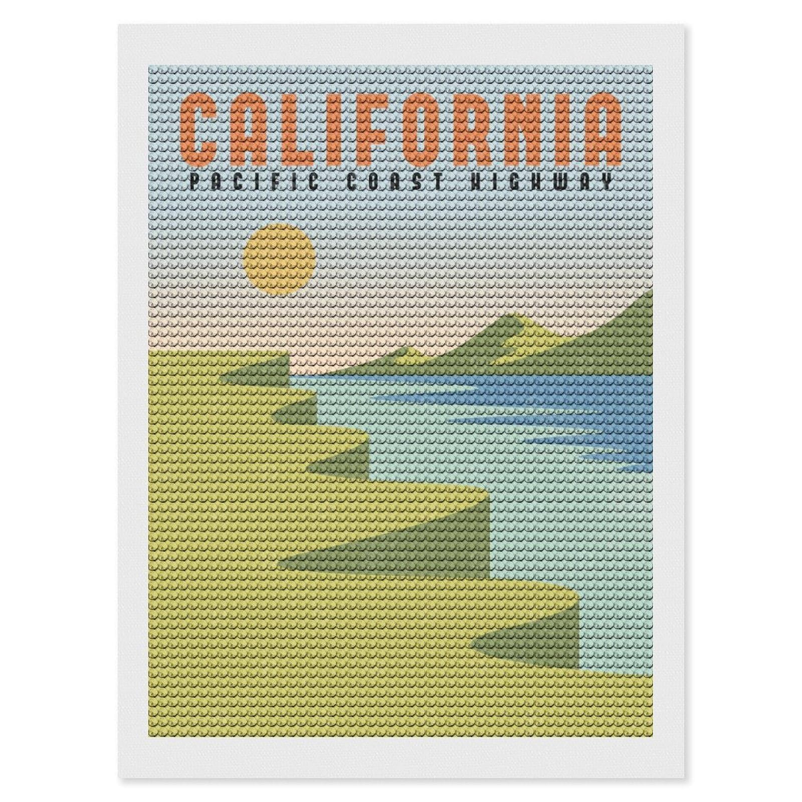 Junmoney California Pacific Coast Diamond Painting Set 12"x16", Holiday Gift Idea, for Creative Relaxation, Fun Craft Experience, Vintage Style Decor