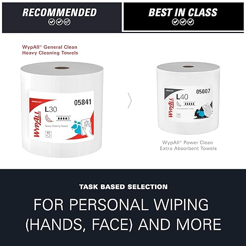 Miniatura 9 de WypAll General Clean L30 - Toallas de limpieza pesadas (05841), toallitas fuertes y suaves, color blanco, 875 toallas por rollo gigante, 1 rollo por