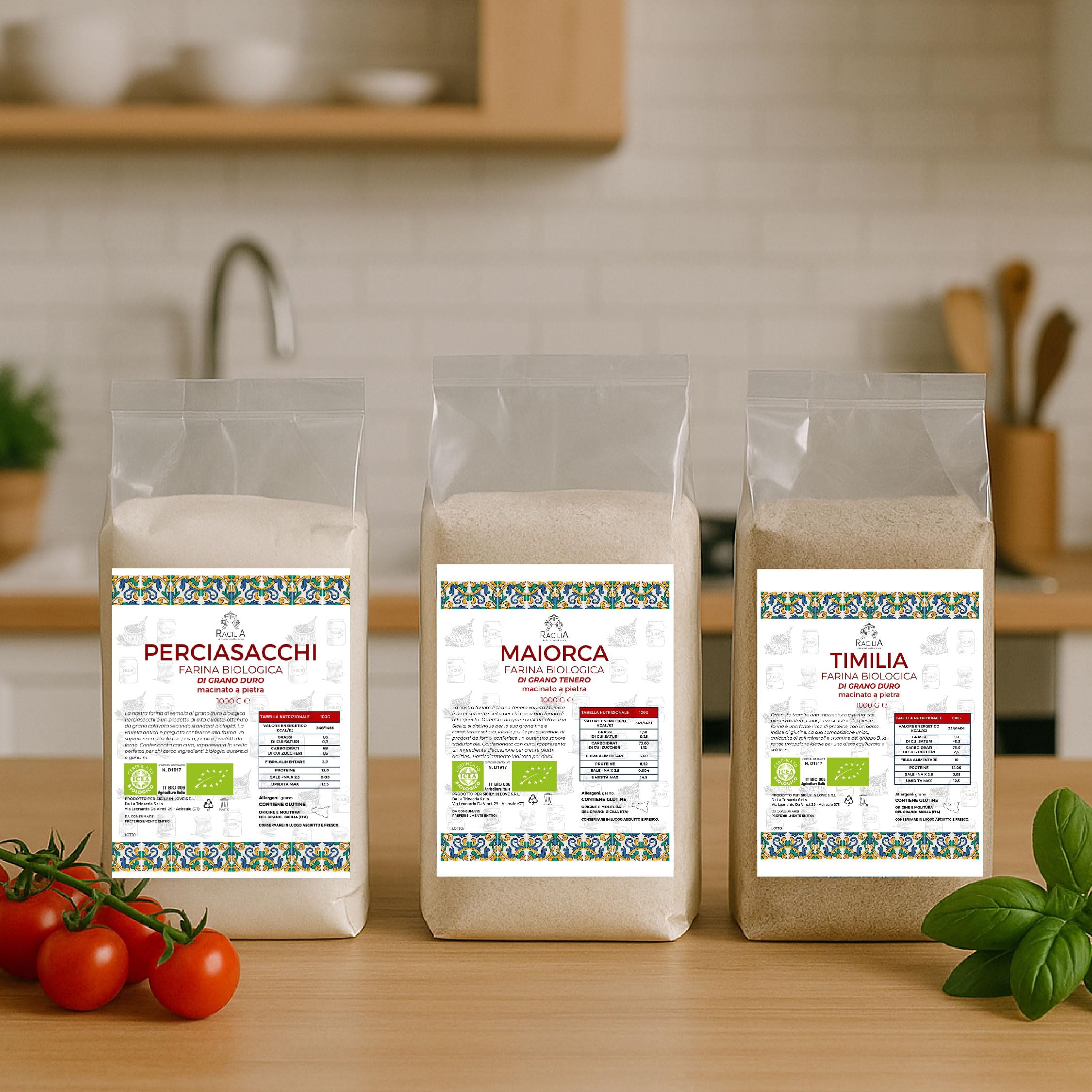 RACILIA Feines Semola Mehl Bio Vollkornmehl aus Sonnenverwöhntem Sizilien - Wertvoller Timilia Urweizen, schonend traditionell gemahlen - Semola Hartweizengrieß 1kg