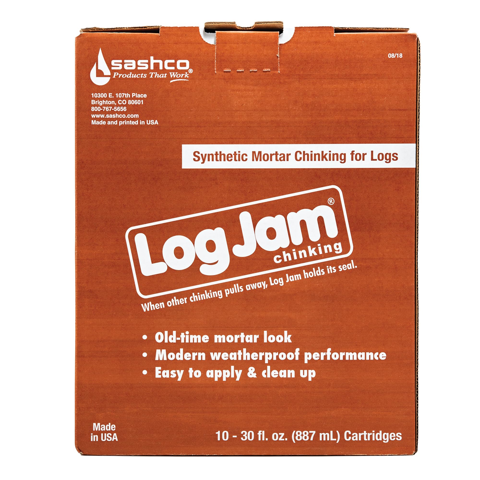 Sashco Log Jam Acrylic Latex Chinking Caulk, 30 oz Cartridge, Woodtone Cedar (Pack of 10)