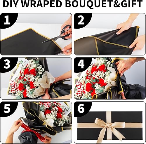 Miniatura 6 de Duyasurs 20 Hojas de Papel de Regalo Floral, Envoltura Impermeable para Ramos, 58x58CM, Papel de Embalaje para Floristería, Caja de Regalo DIY,