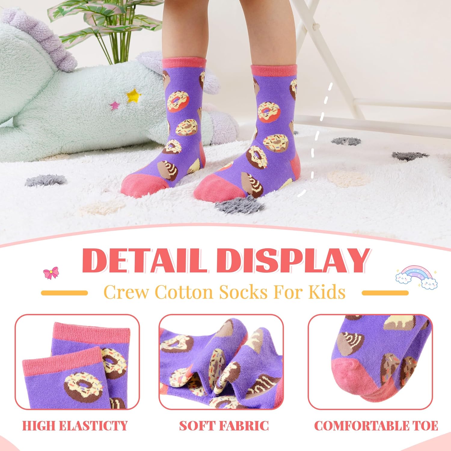 Velice Kids Girls Boys Cotton Crew Socks Funny Crazy Novelty Cartoon Cute Silly Dress Socks 6 Pairs - Image 4