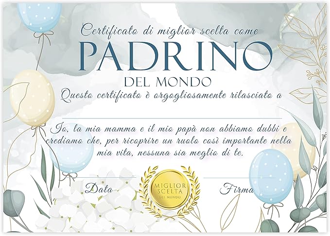 Lettera Al Padrino Di Battesimo Certificato di padrino battesimo Attestato/Diploma per il miglior