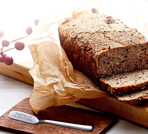Miniatura 4 de LRUIOMVE Así es Cómo Cortar Calorías Cuchillo de Mantequilla de Acero Inoxidable Grabado, Esparcidor de Mantequilla para Tostadas y Pan, Untables